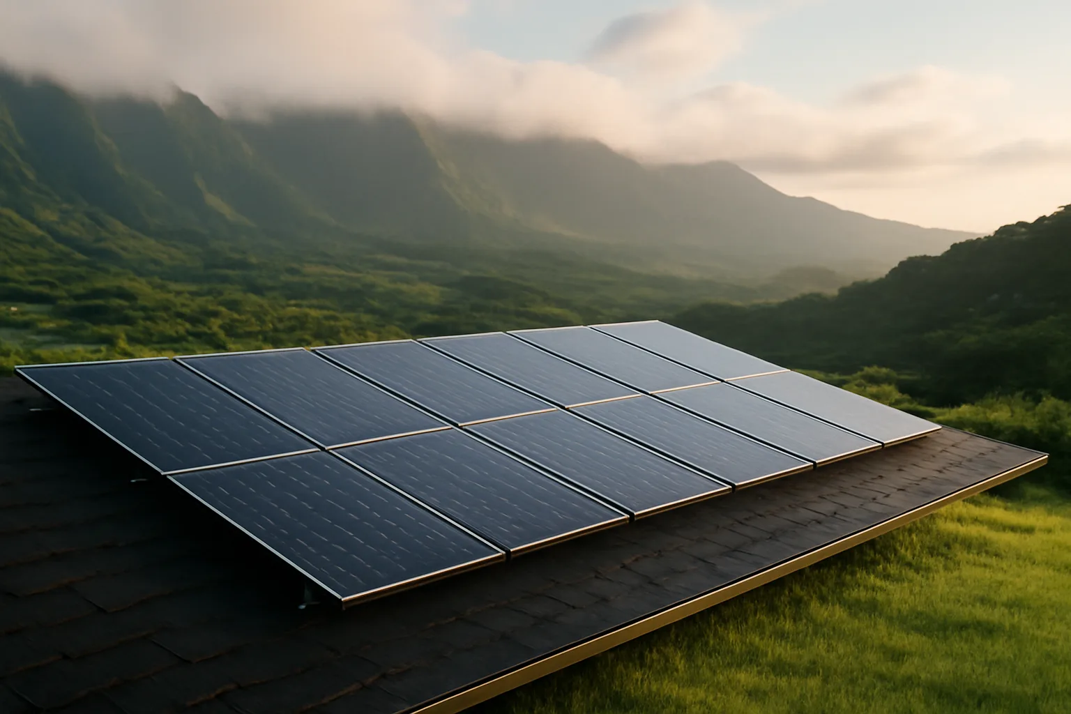 Rooftop solar panels awaiting cleaning on a Hawaiian house